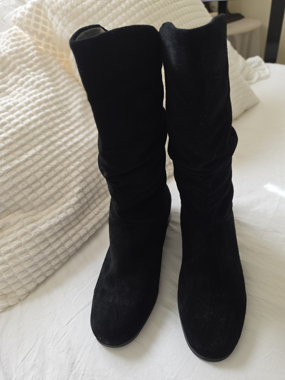 St. John's Bay Black Suede Slouch Mid-Calf Heeled Boots